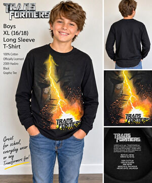 Transformers Boys XL 16/18 Long Sleeve Shirt Black 2009 Hasbro Graphic Tee